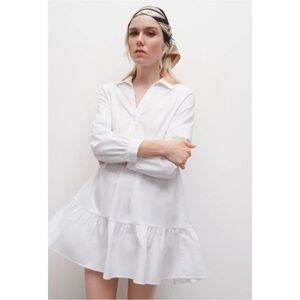 ZARA White Ruffled Shirt Dress